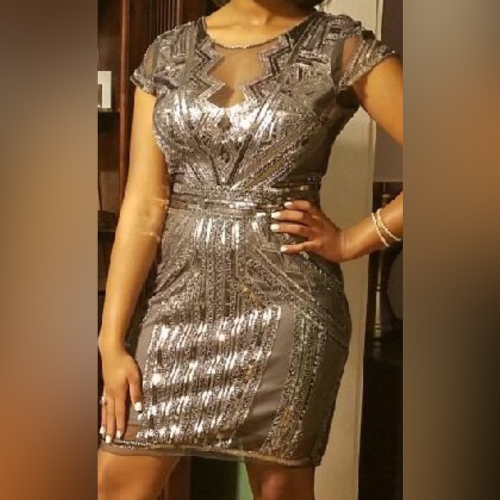 Sequin mesh silver dress